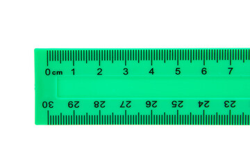 Green centimeter ruler isolated on the white background