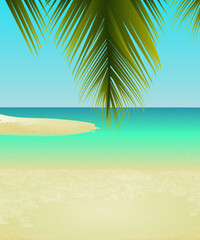 Digital illustration tropical background beach beach palm ocean