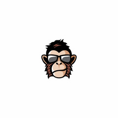 Cute monkey with glasses logo vector illustration, cool ape logo design
