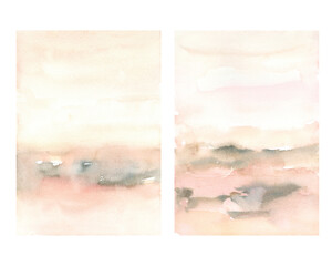 Abstract pink background watercolor landscape collection set of 2 hand drawn painting with texture