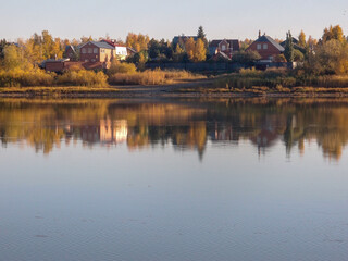 Fototapeta premium View of the autumnal bank of the Irtysh River in the Omsk Region.