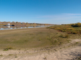 View of the autumnal bank of the Irtysh River in the Omsk Region.