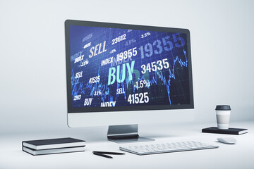 Modern computer screen with abstract financial diagram, banking and accounting concept. 3D Rendering