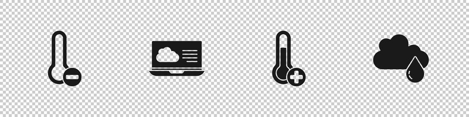 Set Meteorology thermometer, Weather forecast, and Cloud with rain icon. Vector