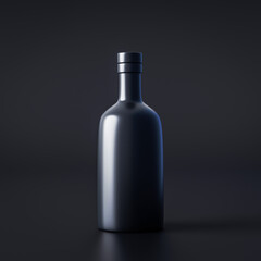 Alcohol bottle package or drink wine glass beverage on dark background with blank product container. 3D rendering.