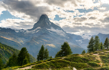 Fototapeta premium The Matterhorn mountain from a panoramic trail near Zermatt in Switzerland