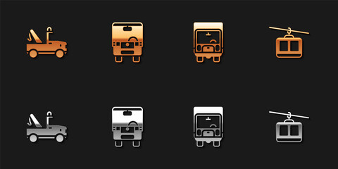 Set Tow truck, Bus, Delivery cargo and Cable icon. Vector