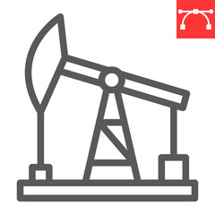 Oil pump line icon, industry and pump jack, oil rig vector icon, vector graphics, editable stroke outline sign, eps 10.