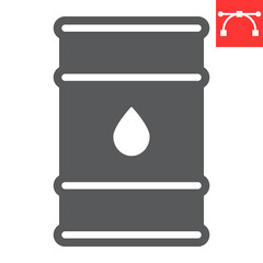 Oil barrel glyph icon, industry and fuel, oil drum container vector icon, vector graphics, editable stroke solid sign, eps 10.