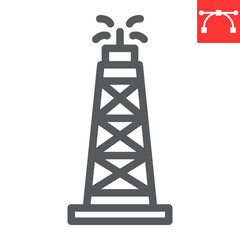 Oil rig line icon, fuel tower and drilling rig, oil derrick vector icon, vector graphics, editable stroke outline sign, eps 10.
