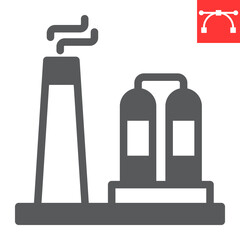 Refinery glyph icon, factory and industry, chemical plant vector icon, vector graphics, editable stroke solid sign, eps 10.