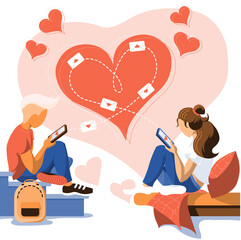 Cute Teenage Couple Sending Hot Love Messages