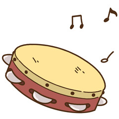 Simple hand drawn tambourine with musical notes outlined