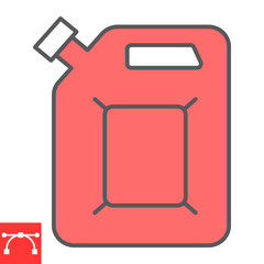 Jerrycan color line icon, fuel gallon and gas can, gasoline canister vector icon, vector graphics, editable stroke filled outline sign, eps 10.
