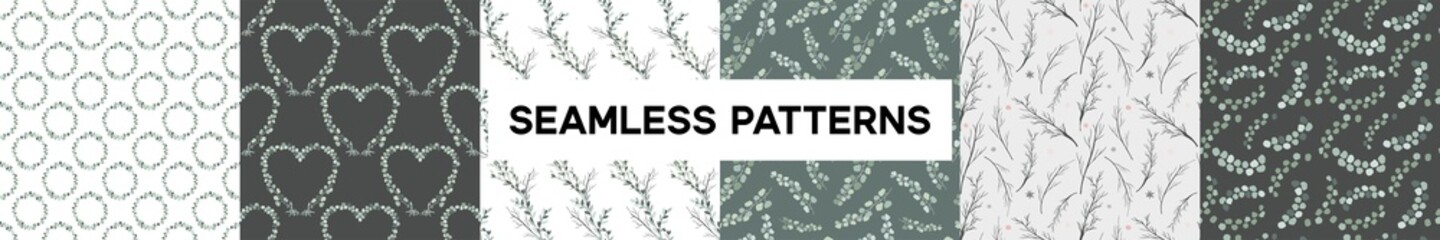 Seamless pattern with leaves and branches. Green eucalyptus background for fabric or wedding invitation