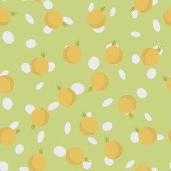 Vegetables seamless pattern with onions. Yellow green scrapbook paper  design. Graphic element with repeat motif to print