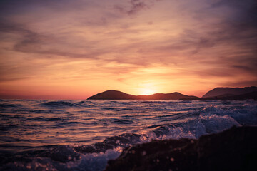 Sunset over sea, Calblanque beach, spain