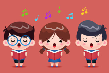 Group Of Cute Kids Singing In A Choir Illustration