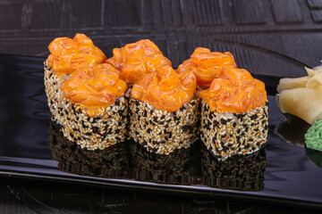 Japanese cuisine - spicy roll with salmon
