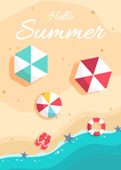 Summer sale banner design with tropical beach top view background. Vector illustration