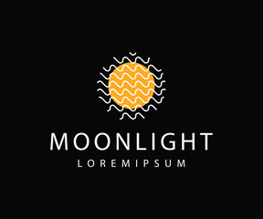 Moonlight Logo Design Template. Moon Night Icon Line Art Vector