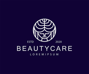 Beauty Face Logo Design Template. Face In Circle Icon Line Art Vector