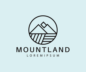 Mountain Land Logo Design Template. Abstract Mountain Icon Line Art Vector