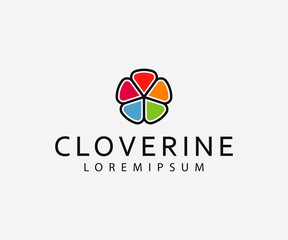 Colorful Clover Logo Design Template. Lucky Clover Icon Line Art Vector