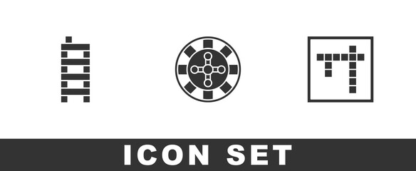 Set Mahjong pieces, Casino roulette wheel and Bingo icon. Vector