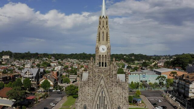 aerial image with drone dji Mavic 2 pro of the stone cathedral in the city of Canela Rio Grande do Sul