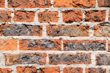 Red brick wall texture. Destroyed brick wall, copy space.