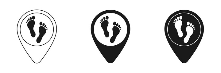 Set of web icons for flat design of feet. Location vector icon. Website design and development, application development. Illustration