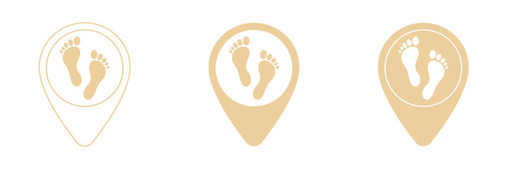 Set of web icons for flat design of feet. Location vector icon. Website design and development, application development. Illustration
