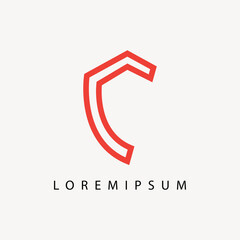 C Letter Shield Logo Design Template. Simple Shield Icon Line Art Vector