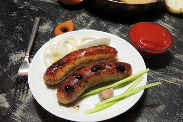 fried sausages with sauce