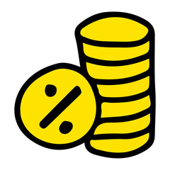 Percentage concept with stack of coins hand drawn doodle isolated.