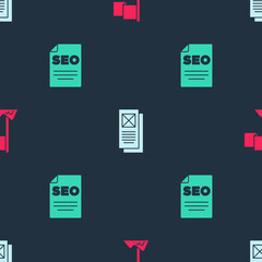 Set Location marker, Browser window and SEO optimization on seamless pattern. Vector