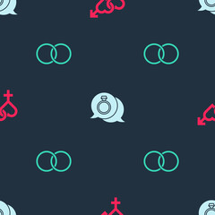 Set Gender, Diamond engagement ring and Wedding rings on seamless pattern. Vector