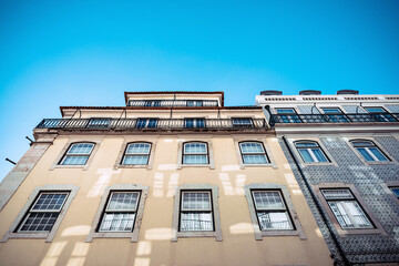 Street view of downtown in Lisbon, Portugal, Europe