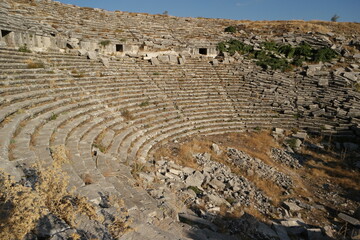 Ancient antique amphitheater in city of Hierapolis in Turkey.