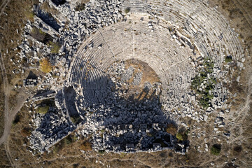 Top view of Hierapolis ancient theater in Pamukkale.
