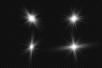 Glow effect. Star sparkles on a transparent background. Vector illustration. the sun