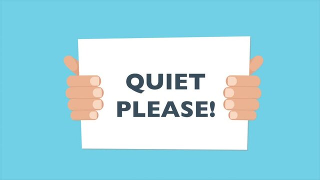 Please quiet sign hands holding, isolated on blue background. 4k motion design