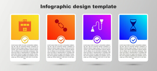 Set Gym building, Dumbbell, Chest expander and Old hourglass. Business infographic template. Vector