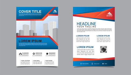 Business flyer layout template in A4  size. Modern Brochure template cover design, annual report, poster with blue wavy lines for business promotion on white background, vector illustration
