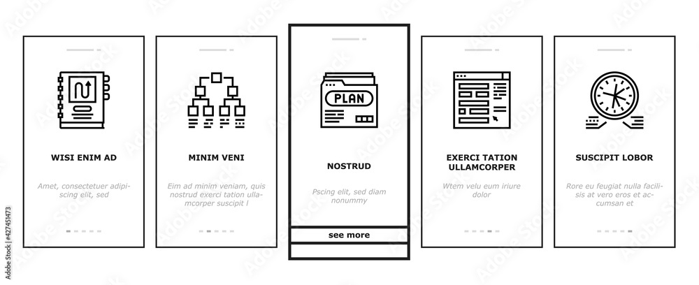 Poster planning work process onboarding mobile app page screen vector. planning business project and optimi