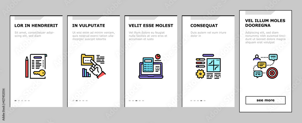 Poster planning work process onboarding mobile app page screen vector. planning business project and optimi