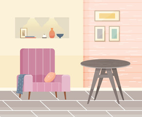 Flat design interior. Planning and arrangement of furniture in apartment. Living room. Home lifestyle. Style house