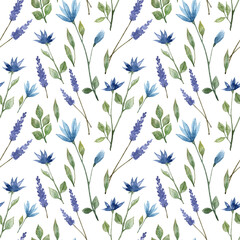 Seamless pattern with hand painted watercolor spring flowers