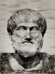 Bust of Aristotle. Redrawing with a watercolor.